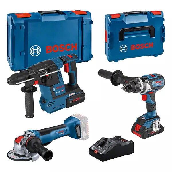 Combi-kit 3 outils 18V : GSR 18V-110C + GWX 18V-10 P + GBH 18V-26F + 1 batterie 4,0 Ah (ProCORE) + 1 batterie 8 Ah (ProCORE) + GAL 18V-160 (L) BOSCH (0 615 990 N2X)